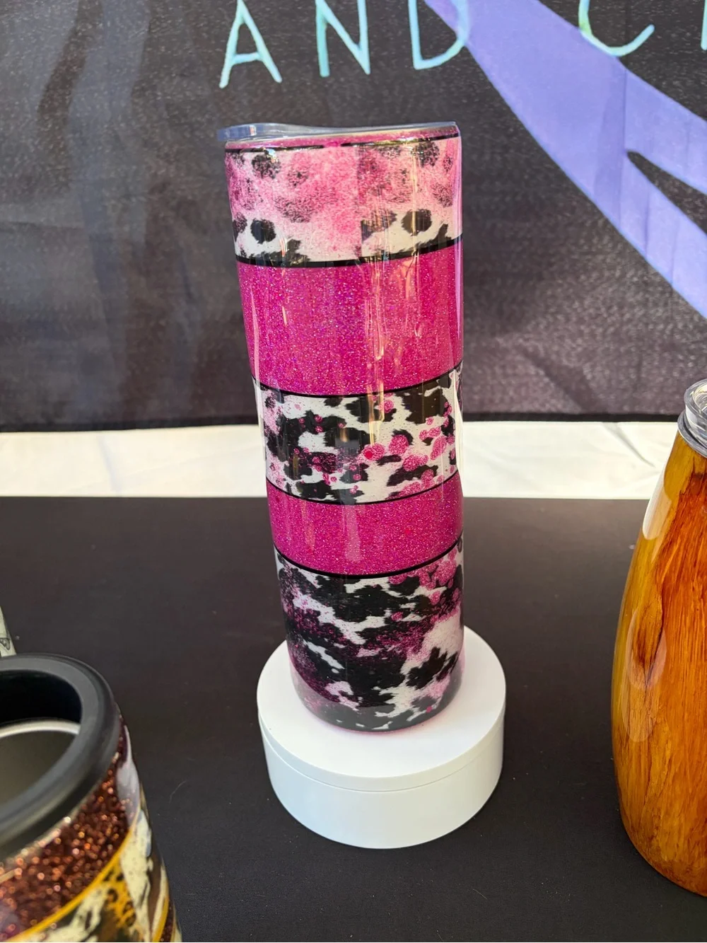 Pink Leopard Stripe Glitter Stainless Tumbler -